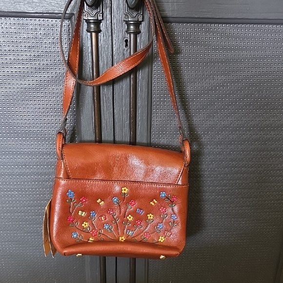 Patricia Nash Floral Embroidered Tan Leather Crossbody Bag - Picture 8 of 9